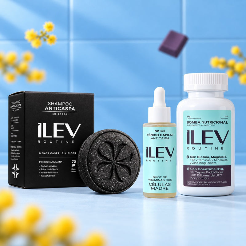 Pack Rutina Completa ILEV Routine: Shampoo Anticaspa + DÚO Anticaída (Tónico + Bomba)