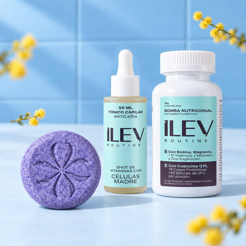 TRÍO ILEV Routine: Shampoo en barra, Tónico anticaída y Bomba Nutricional
