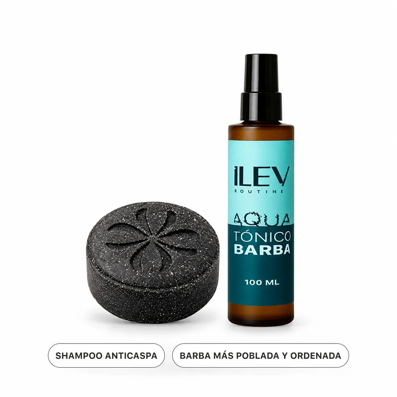 Pack Cabello y Barba ILEV Routine: Shampoo Anticaspa en barra y Tónico de Barba