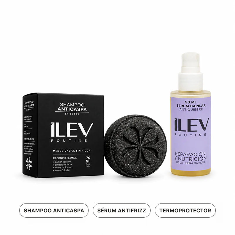 Pack Raíz a Puntas ILEV Routine: Shampoo Anticaspa en barra y Sérum Antiquiebre