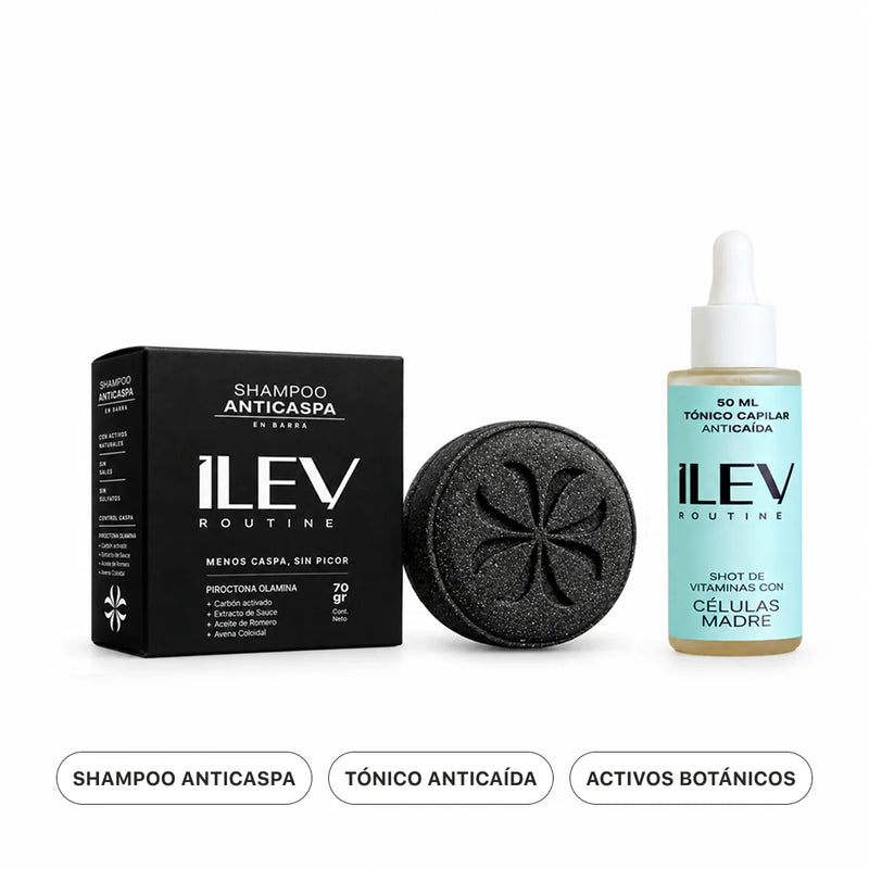 Pack Caspa y Caída ILEV Routine: Shampoo Anticaspa en barra y Tónico Anticaída